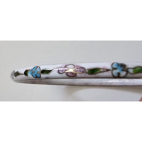 Vintage Cloisonné Large White Pink Green Flower Enamel Bangle Bracelet - Picture 9 of 10